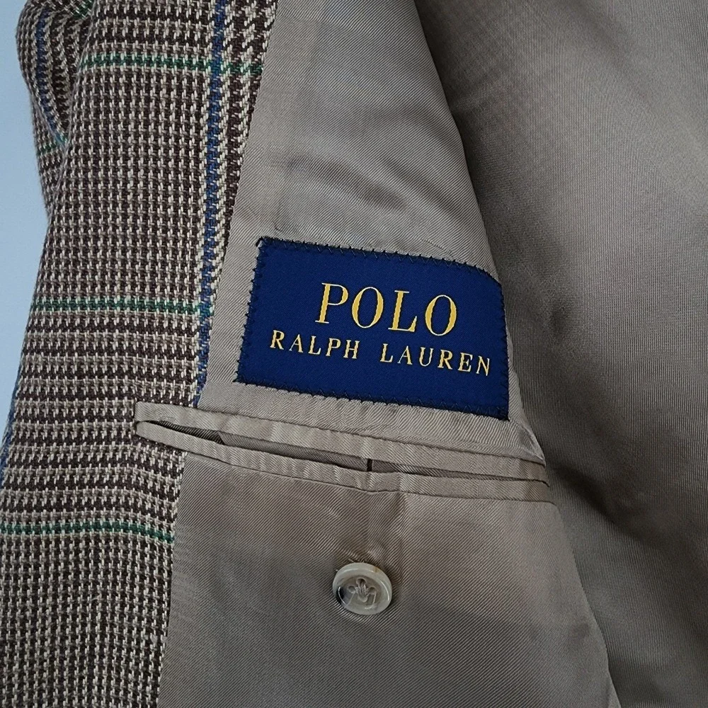 Polo Ralph Lauren Glen Plaid Blazer 40R Men Linen Brown Academia Italy NEW $1198